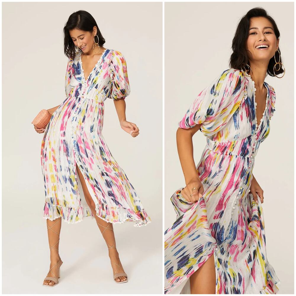 Hemant & Nandita Jorah Long Dress Metallic Water color print Medium